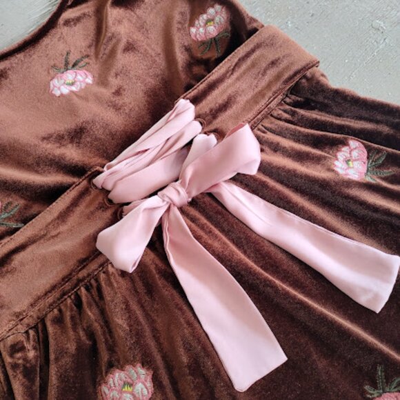 HONEY BELLE | Copper Brown Velvet Floral Fit And Flare Scoop Neck Corset Dress L - Picture 12 of 16